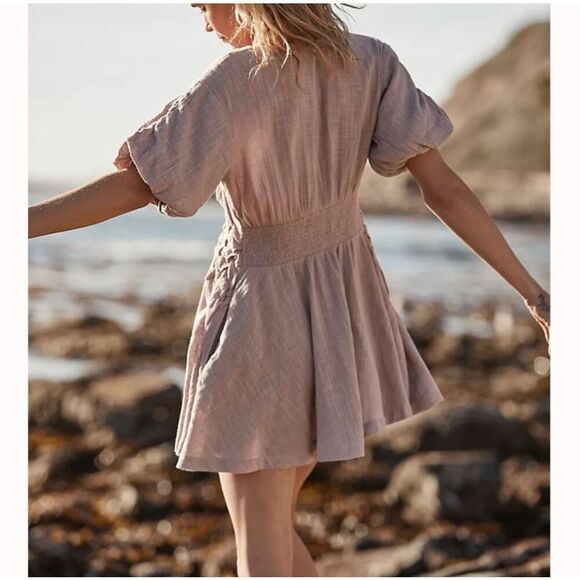 FREE PEOPLE One Of A Kind Mini Shirred V Neck Dress - Picture 2 of 6